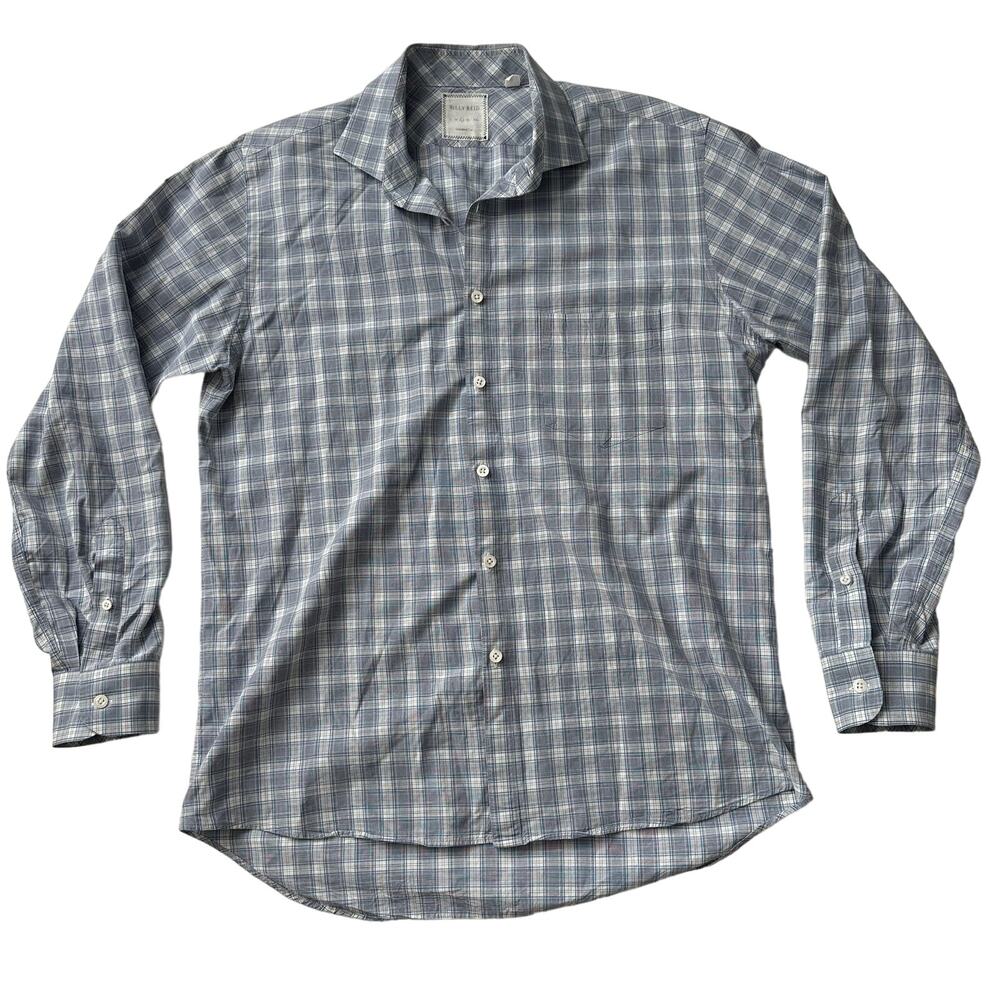 Billy Reid Standard Cut Plaid Oxford Button Down Oxford White Blue Shirt M
